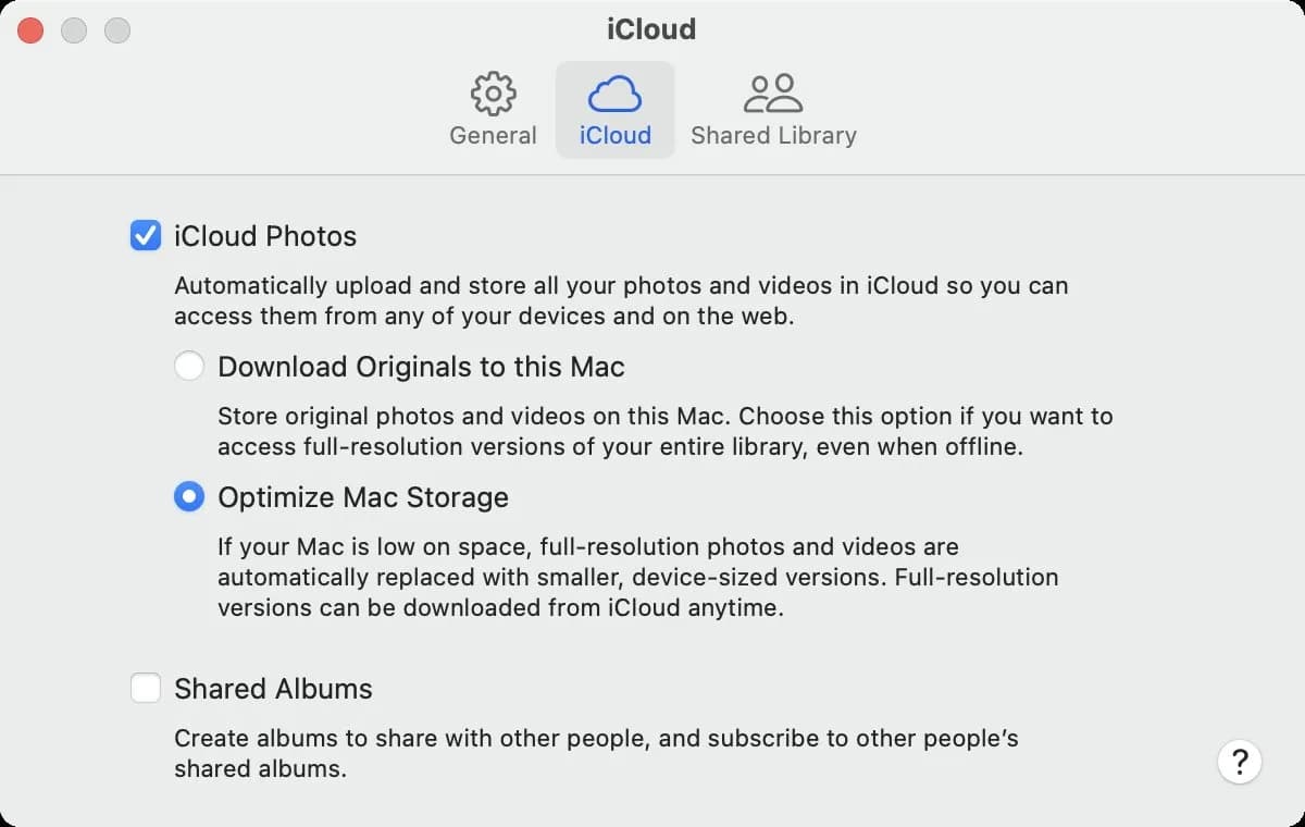 تنظیمات iCloud برای مدیریت فضای ذخیره‌سازی عکس‌ها روی مک