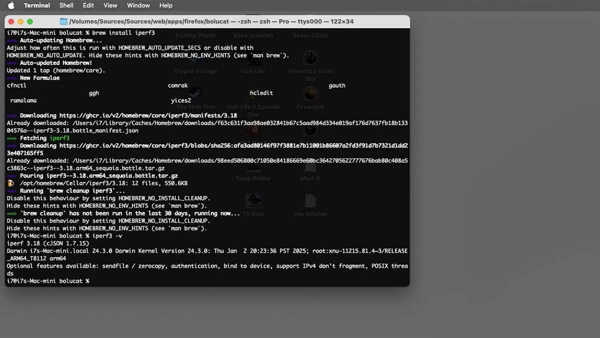 استفاده از مدیر بسته Homebrew در مک برای نصب iperf3.