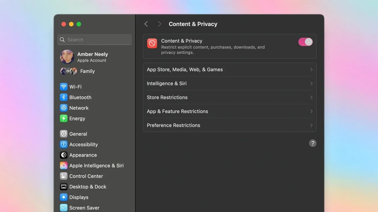 تنظیمات حریم خصوصی و محتوا در macOS