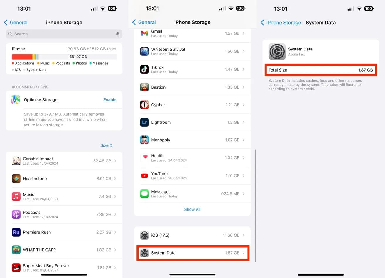 داده‌های سیستم آیفون و بخش Other System Data