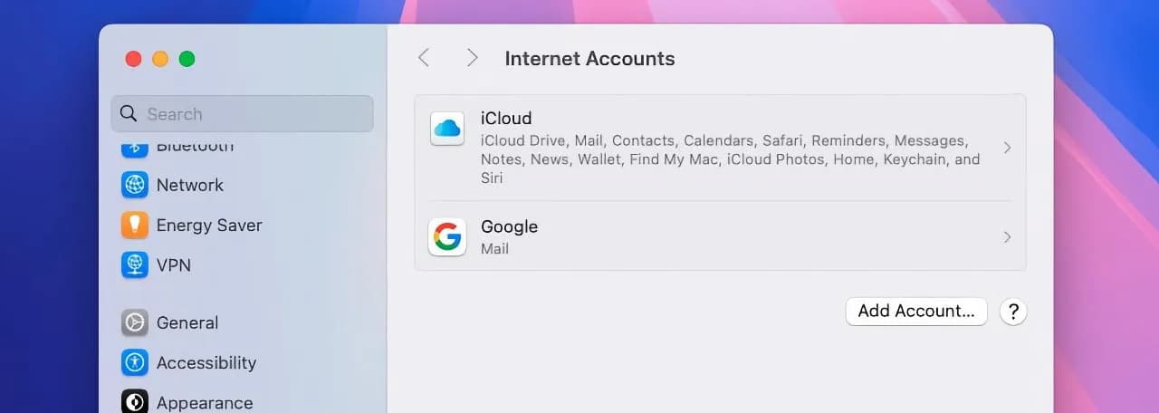 تنظیمات «Internet Accounts» در مک برای افزودن ایمیل
