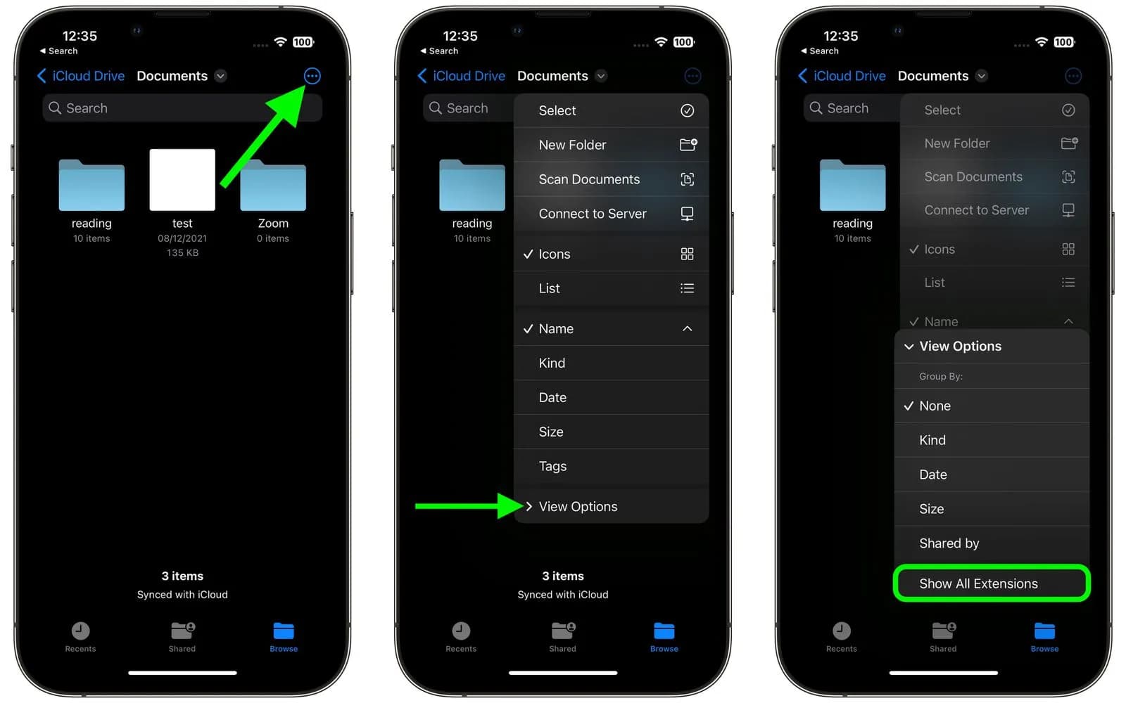 فعال کردن نمایش پسوند فایل در اپ Files آیفون و آیپد