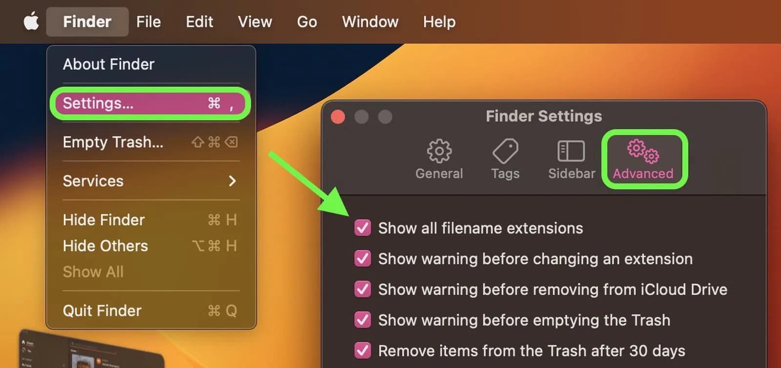 فعال یا غیرفعال کردن نمایش پسوند فایل‌ها در Finder مک
