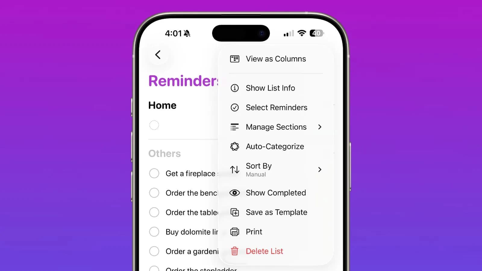 دسته‌بندی خودکار یادآوری‌ها در Reminders