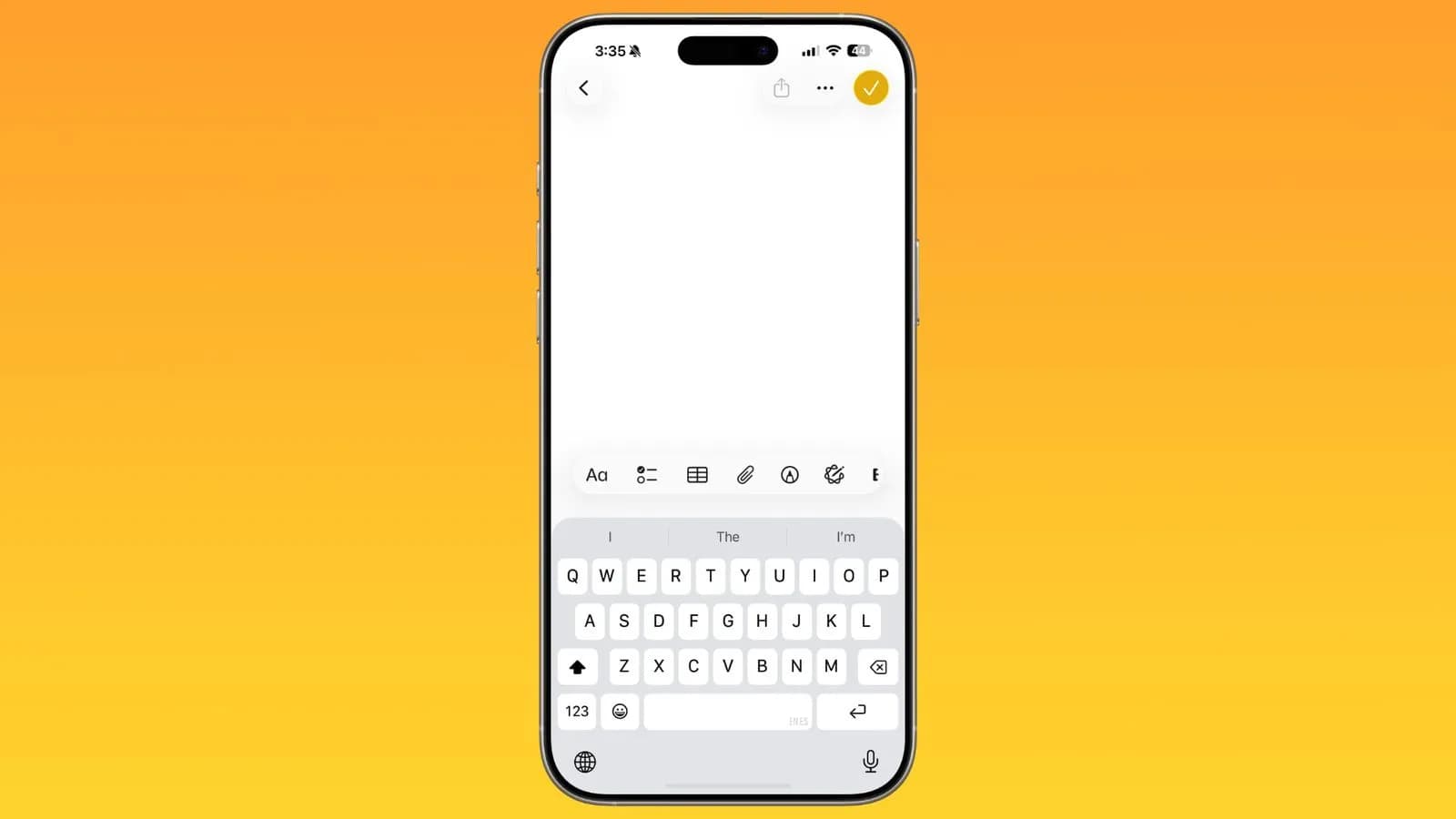 نوار ابزار اپلیکیشن Notes در iOS 26