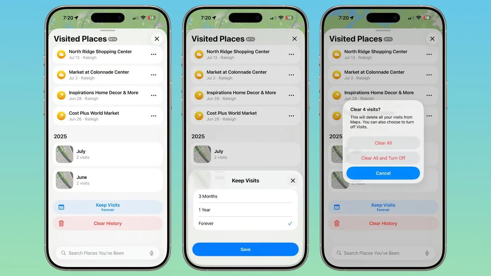 ردیابی مکان‌های بازدید شده در Apple Maps iOS 26