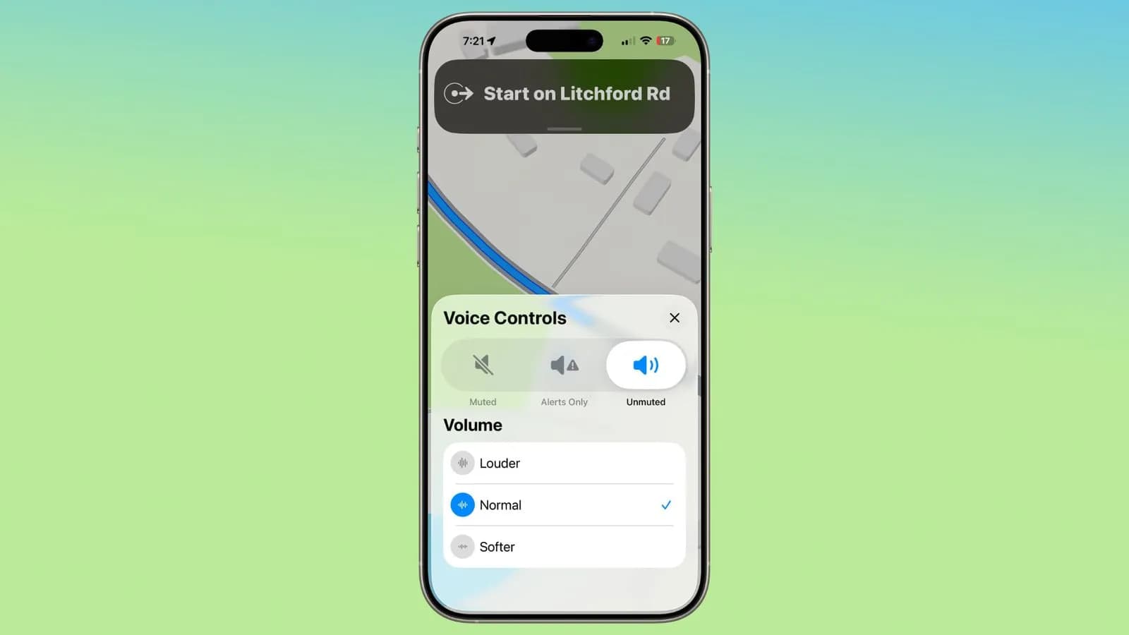 تنظیمات کنترل صدای راهنمای مسیر در Apple Maps