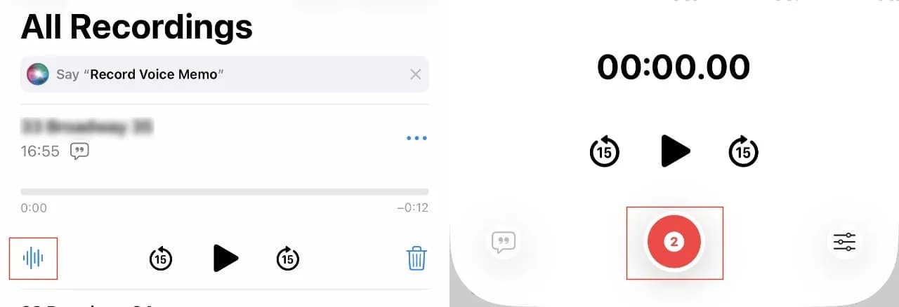 رابط اپلیکیشن Voice Memos با گزینه‌های ضبط و نمایش موج صوت