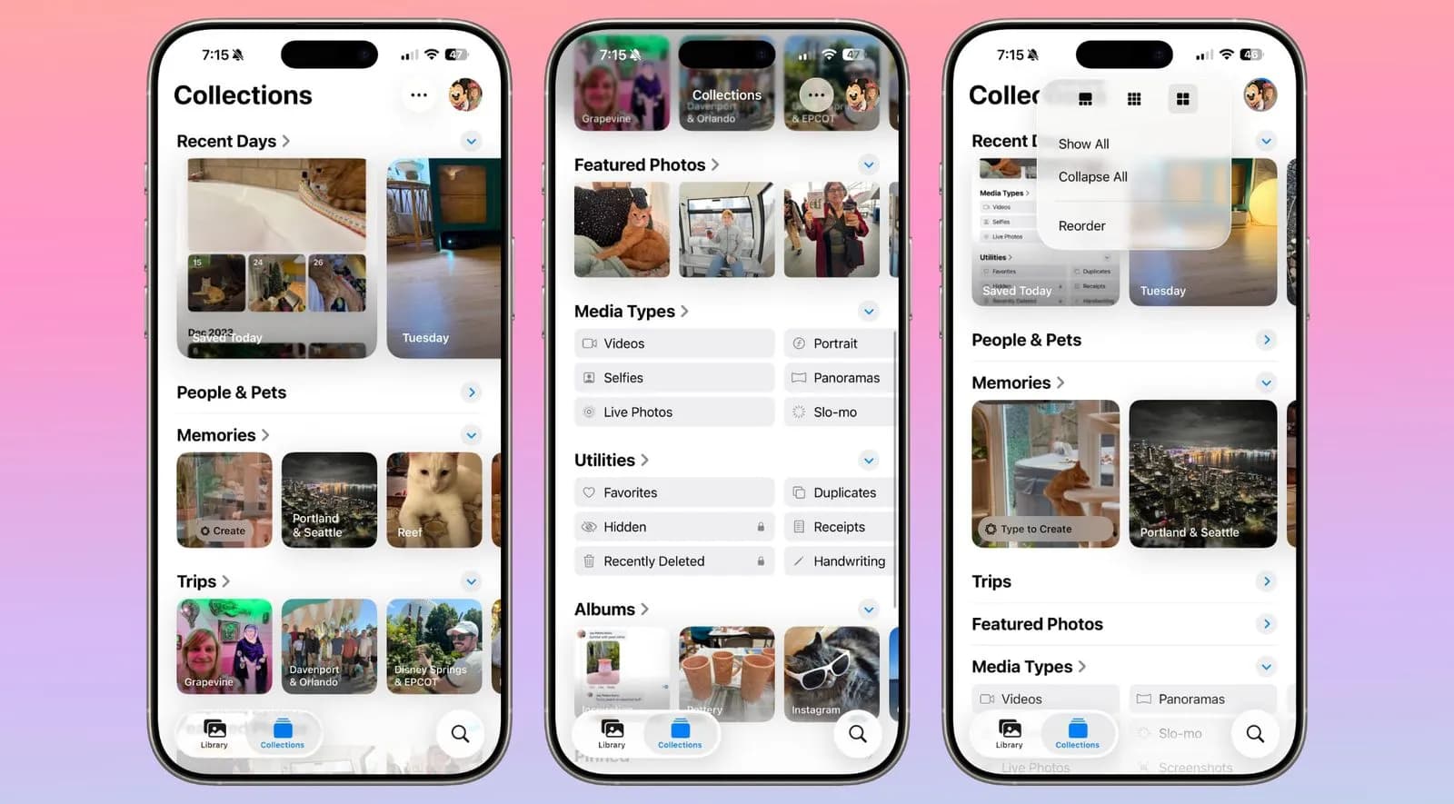 گزینه‌های نمایش و فیلترها در Photos iOS 26