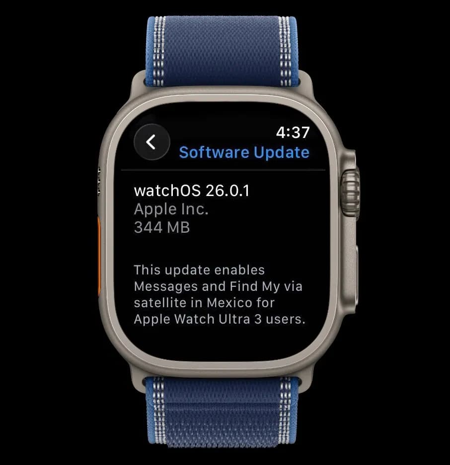 نمایی از Apple Watch Ultra 3 در حال استفاده از قابلیت ماهواره‌ای برای پیام‌رسانی در مکزیک