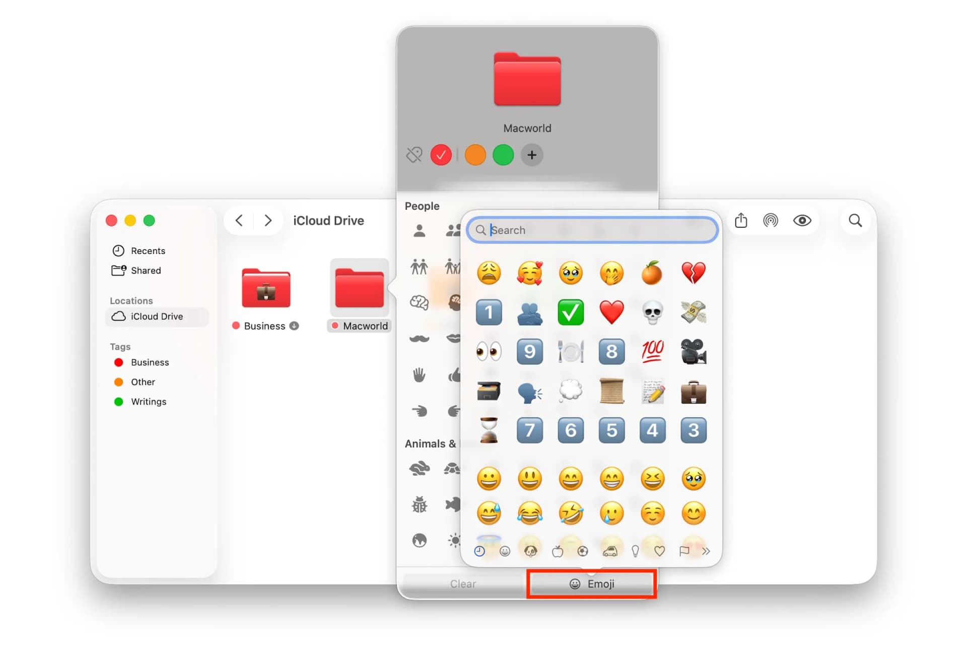 افزودن ایموجی به پوشه در Finder