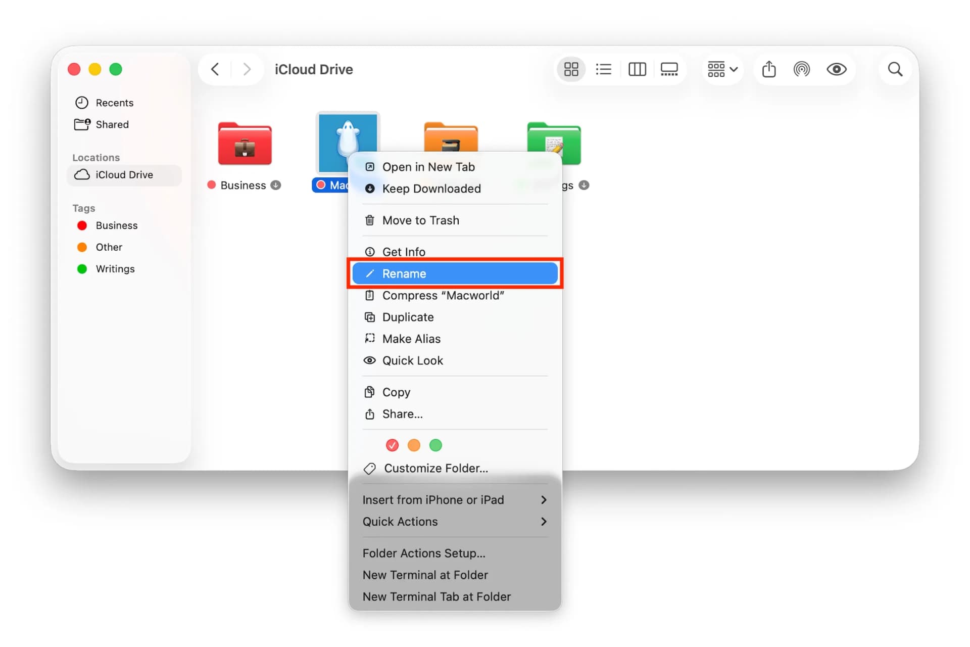 تغییر نام پوشه در Finder