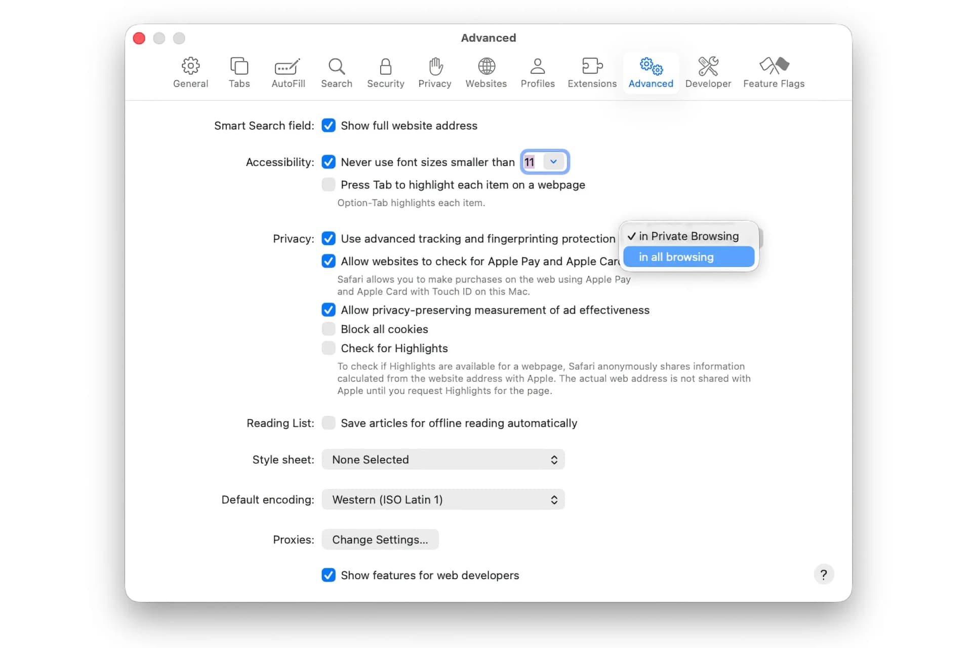 محافظت پیشرفته حریم خصوصی در Safari در macOS Tahoe
