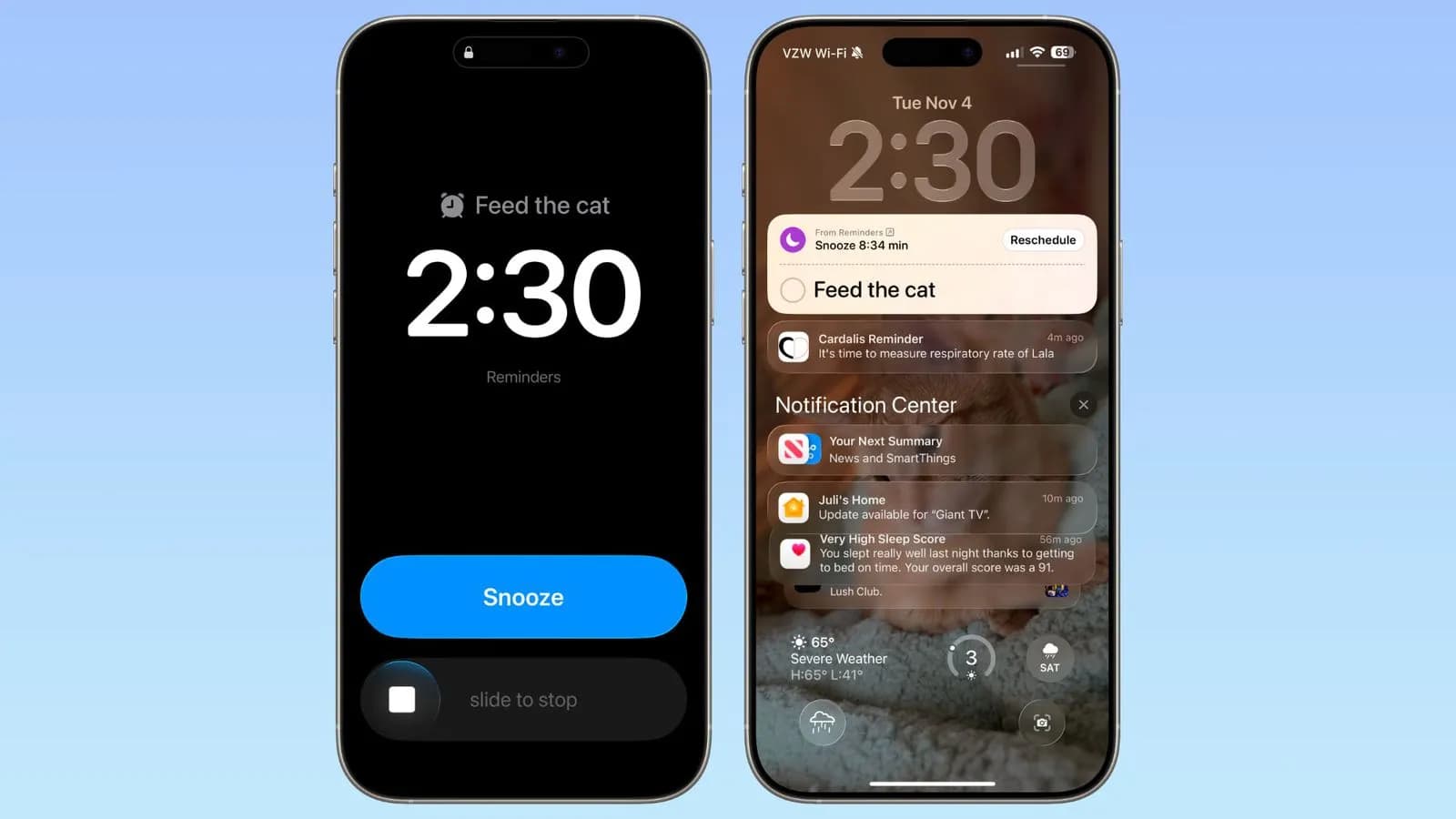 امکان آلارم برای یادآورهای iOS 26.2 با دکمه اسلونز آبی