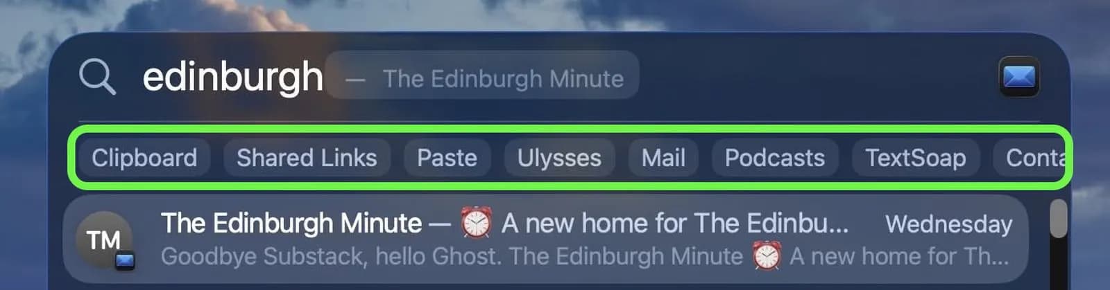 فیلتر نتایج Spotlight با دسته‌ها