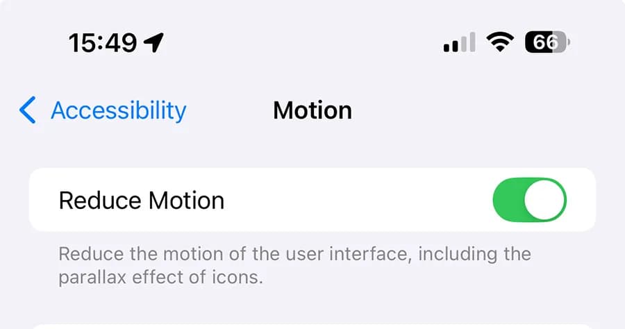 کاهش افکت حرکت (Reduce Motion) در آی‌اواس