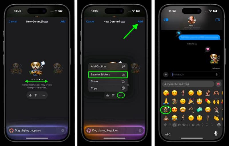 پیش&zwnj;نمایش نسخه&zwnj;های مختلف Genmoji ایجاد شده در iOS 18.2