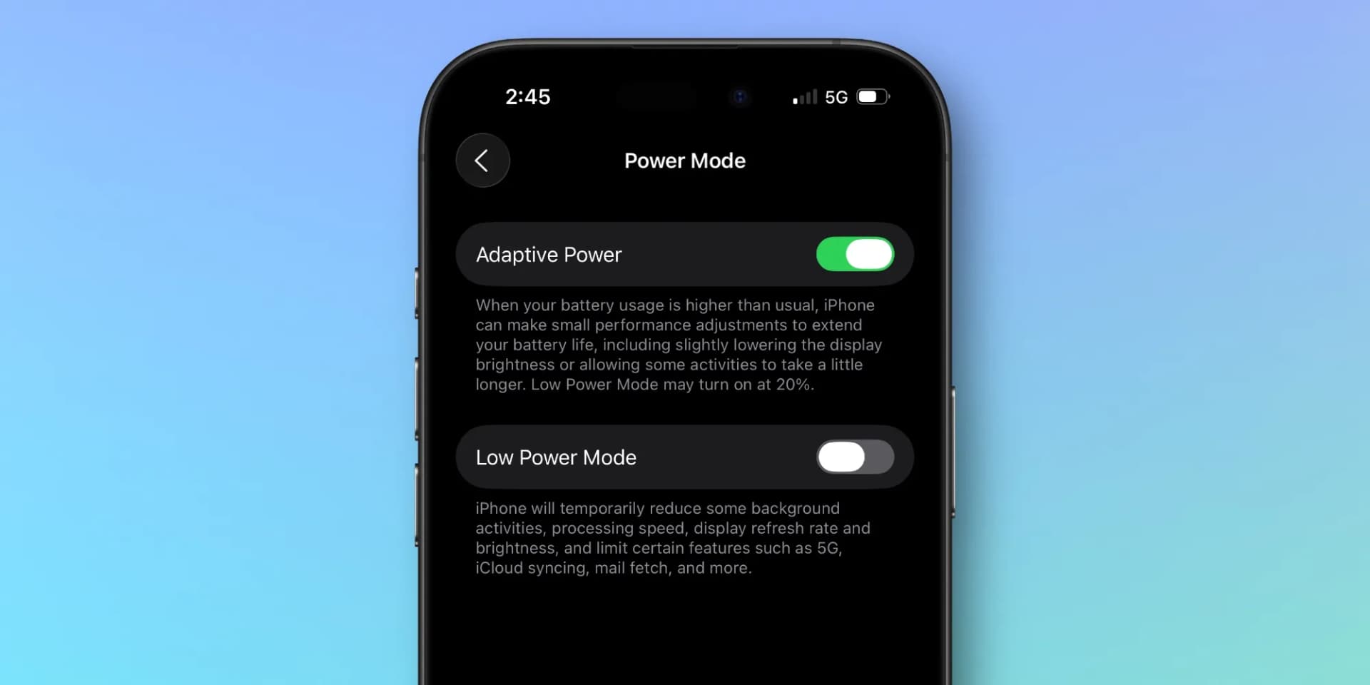 کاهش مصرف باتری آیفون با Adaptive Power