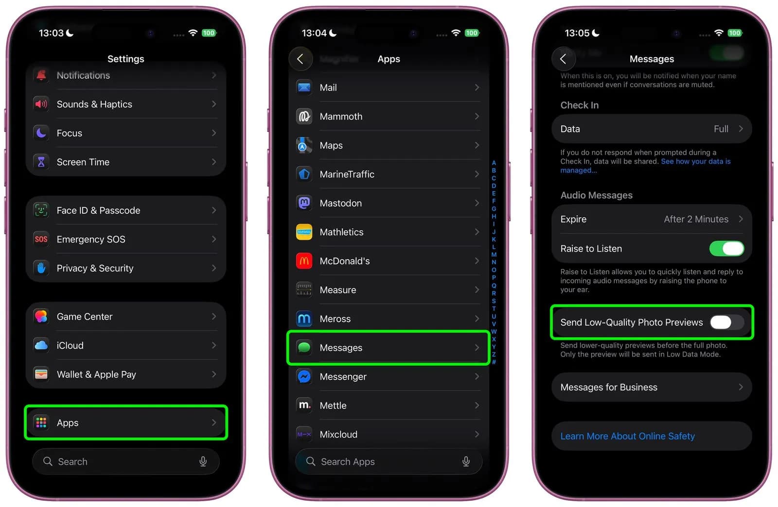 تنظیمات ارسال پیشنمایش عکس در iOS