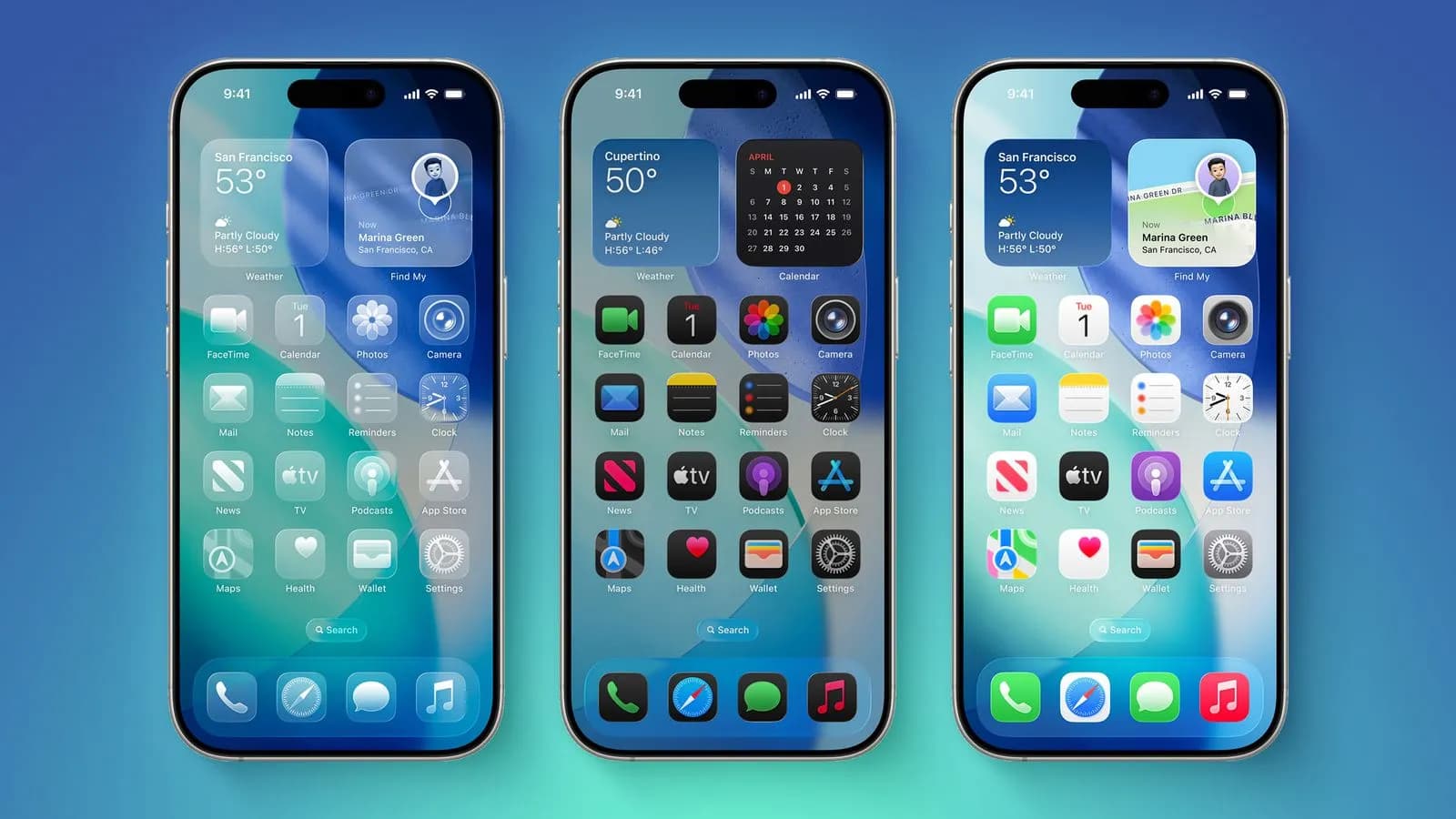 نمایش iOS 26 روی سه آیفون