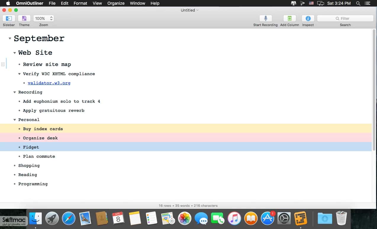 اسکرینشات 2 OmniOutliner Pro