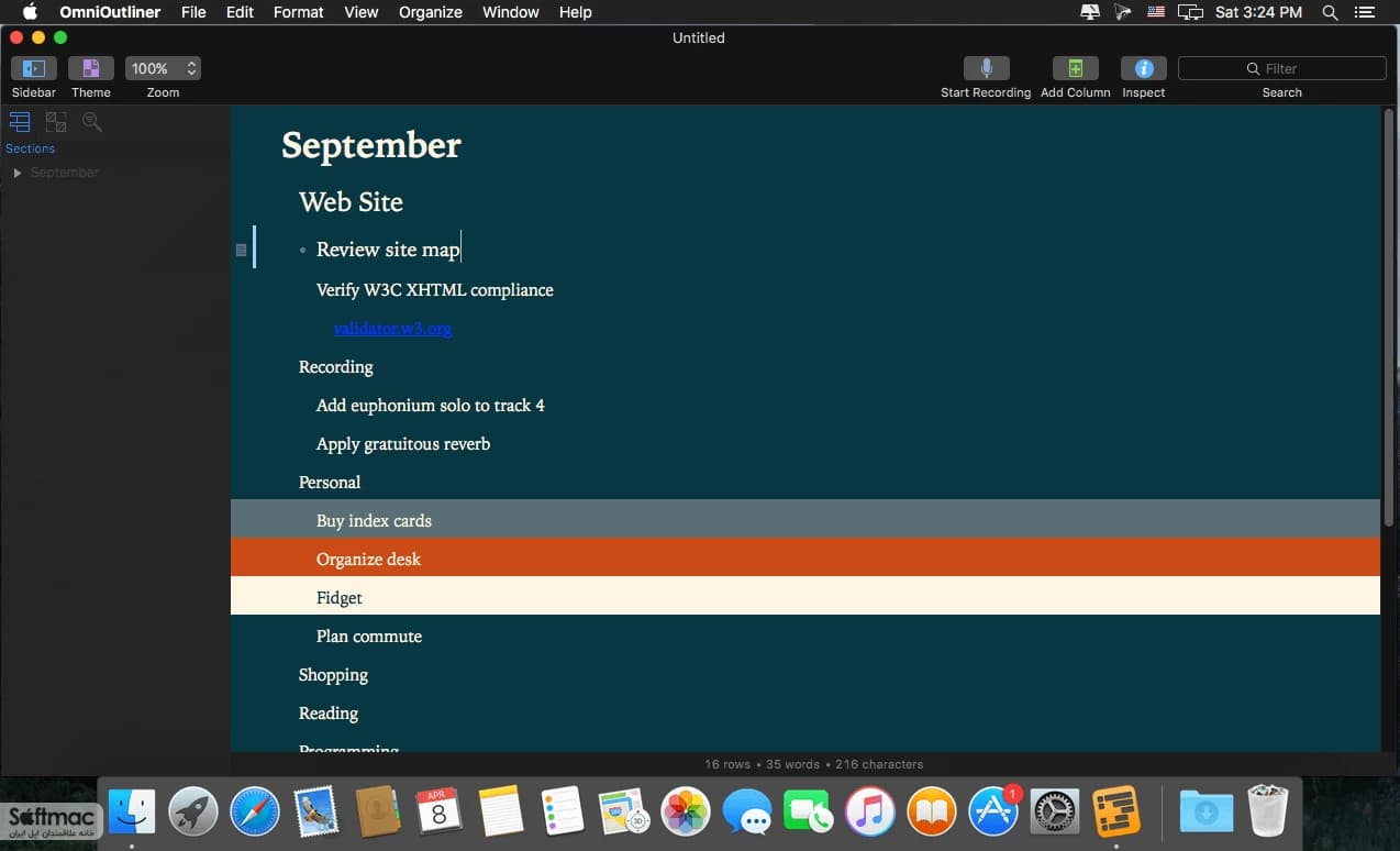 اسکرینشات 1 OmniOutliner Pro
