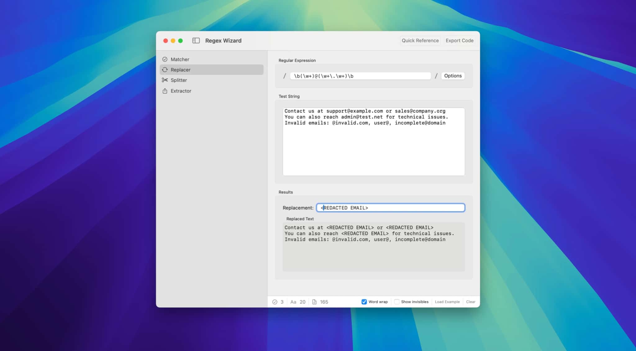 اسکرینشات 4 RegEx Wizard