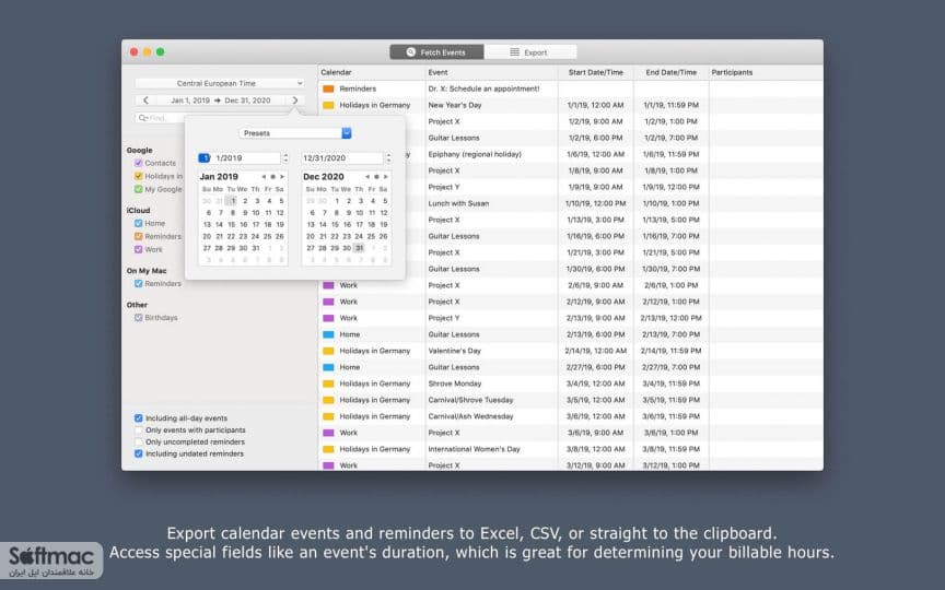 اسکرینشات 1 Export Calendars Pro