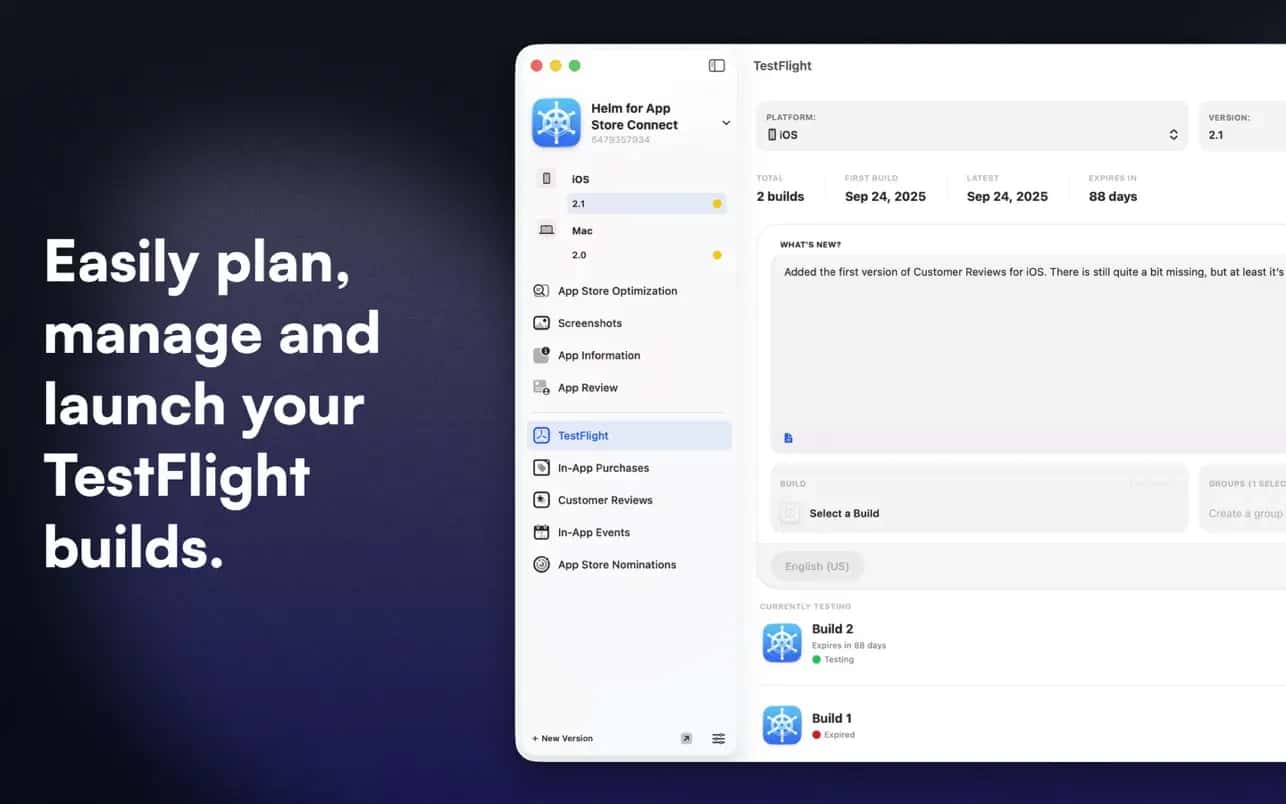 اسکرینشات 6 Helm for App Store Connect