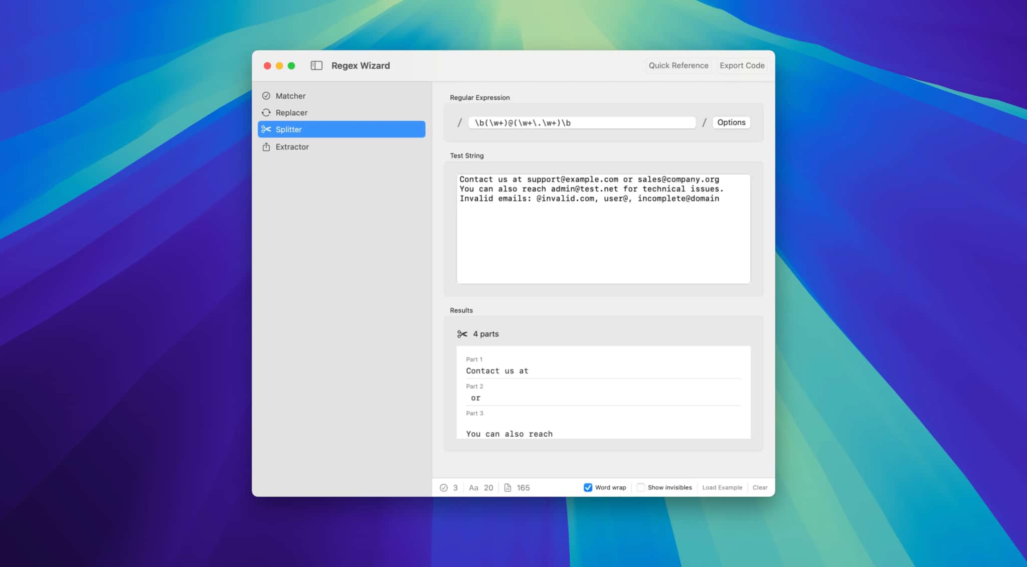 اسکرینشات 3 RegEx Wizard